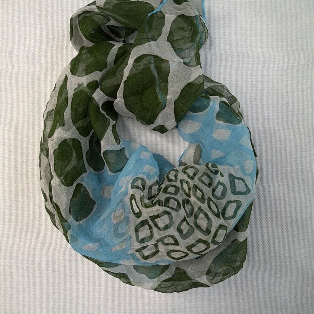 Silk Scarf Neckerchief Square Blue and Green Made in Japan